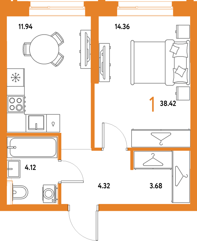 1 ккв 38,4 м²