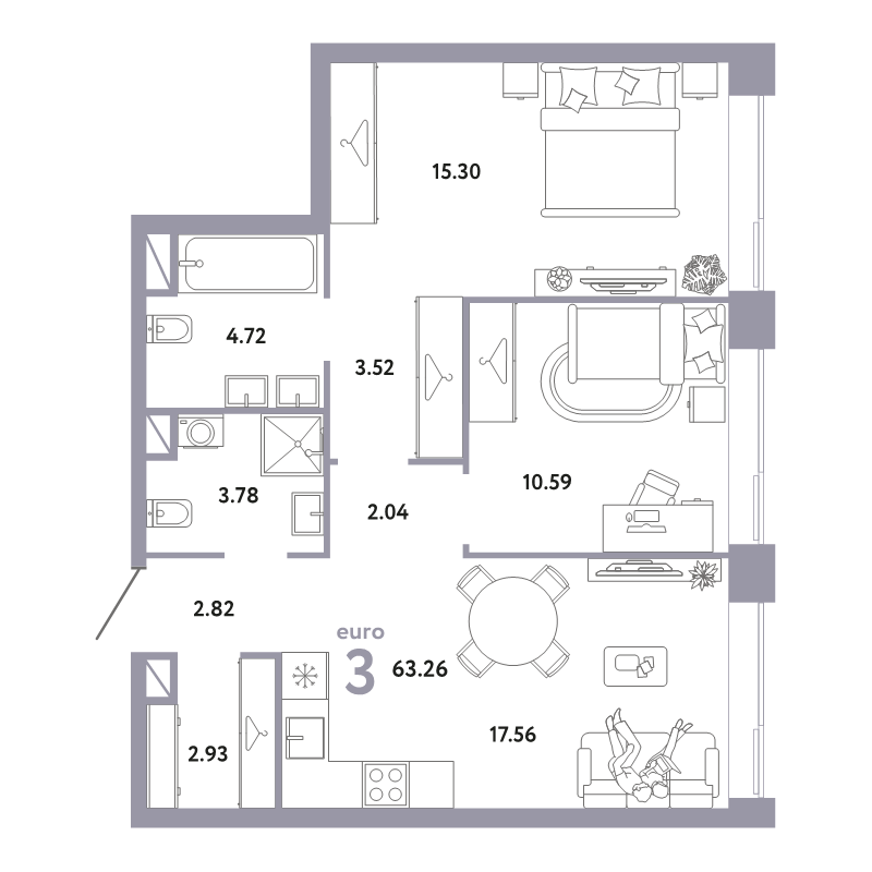 3 ккв (Евро) 63,3 м²
