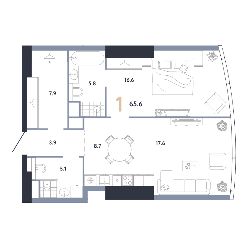 2 ккв (Евро) 65,6 м²