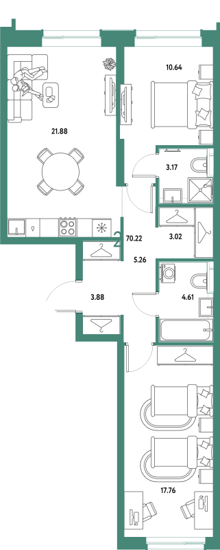 3 ккв (Евро) 70,2 м²