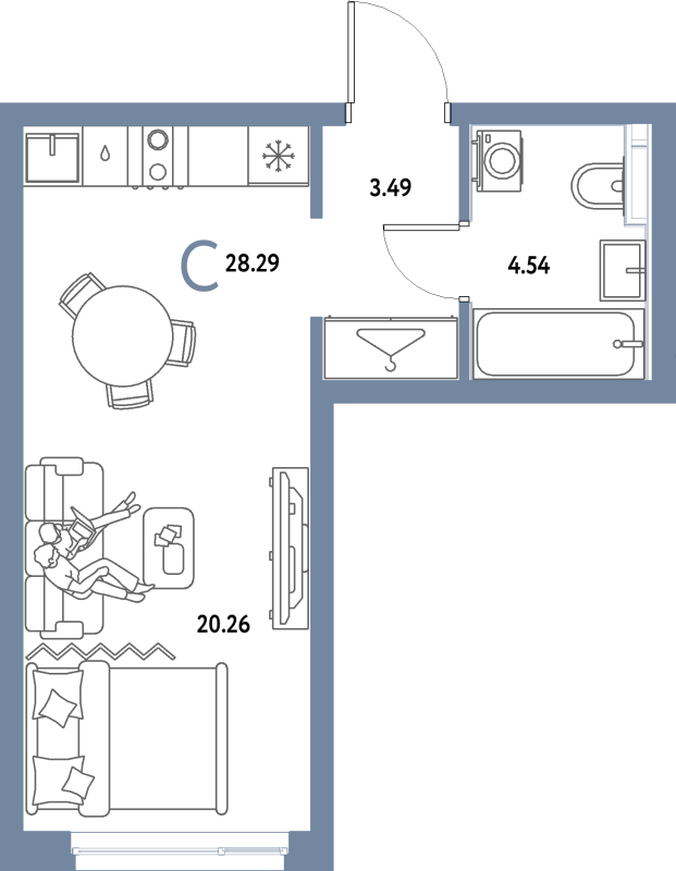 Студия 28,3 м²