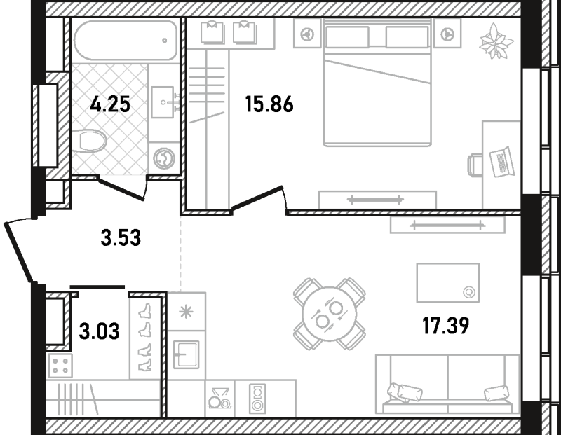 2 ккв (Евро) 44,1 м²