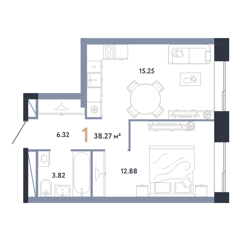 2 ккв (Евро) 38,3 м²