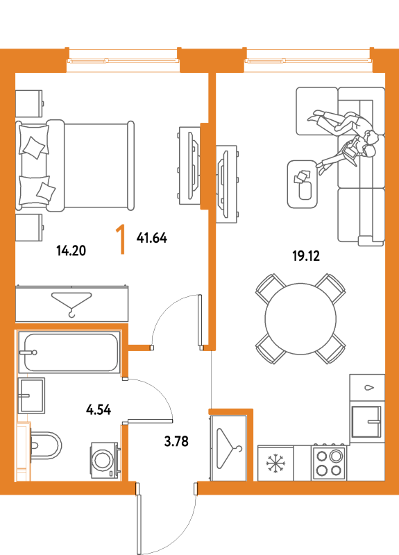2 ккв (Евро) 41,6 м²