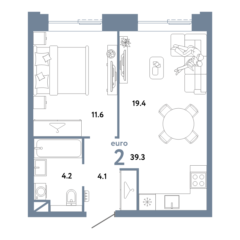 2 ккв (Евро) 39,3 м²
