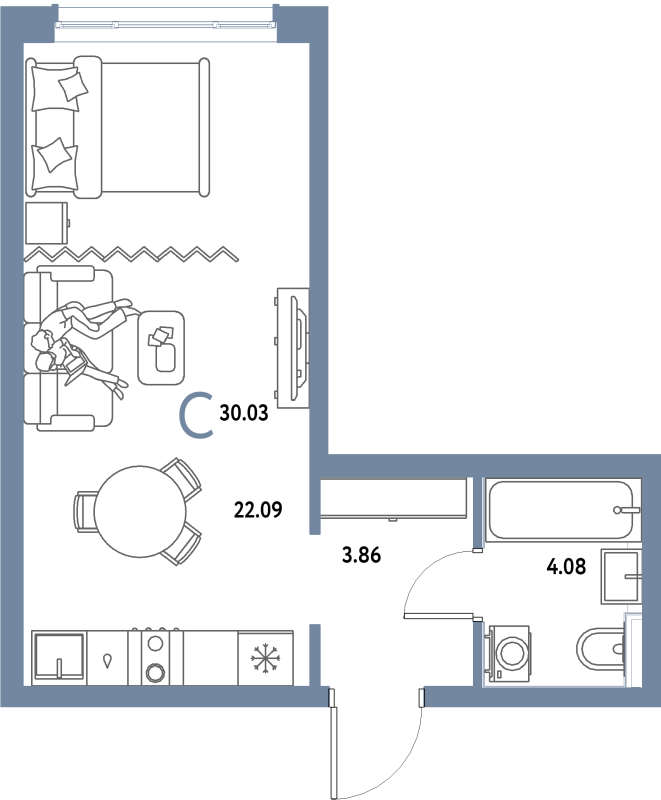 Студия 30 м²