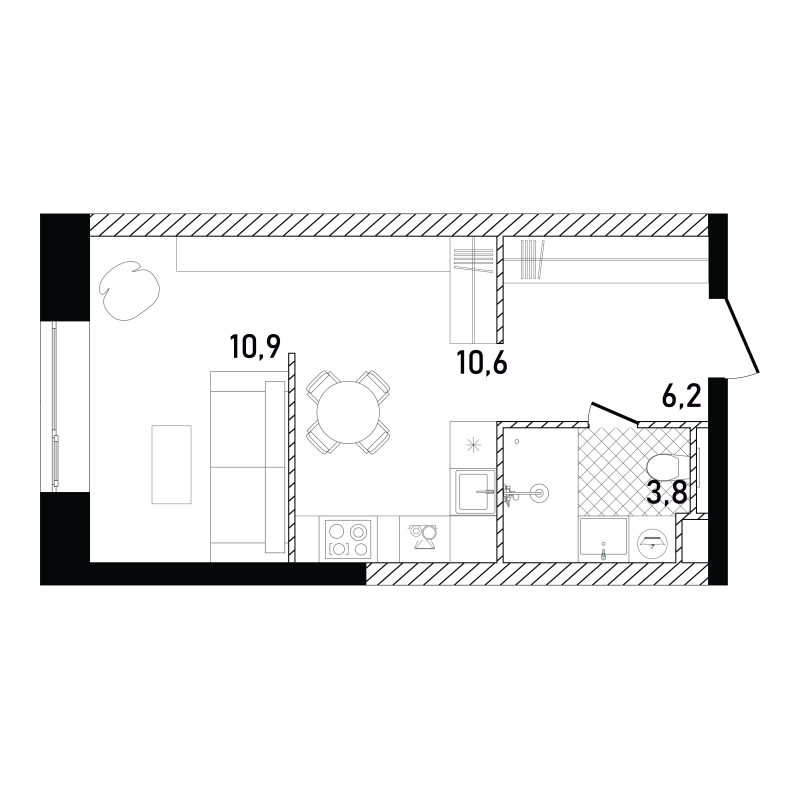 Студия 31,5 м²