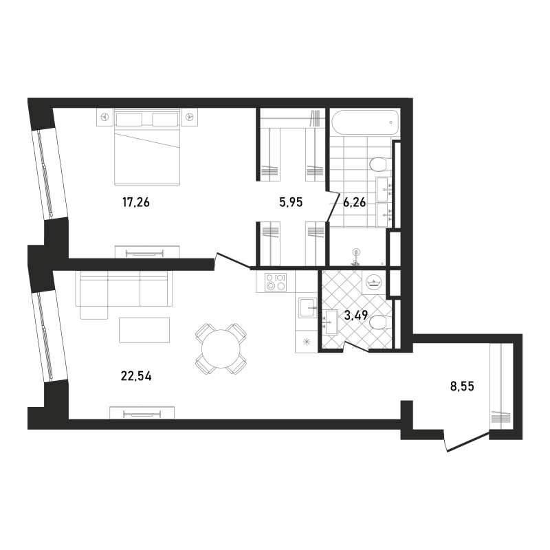 2 ккв (Евро) 64,1 м²