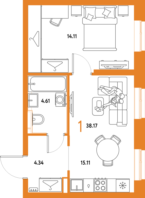 2 ккв (Евро) 38,2 м²