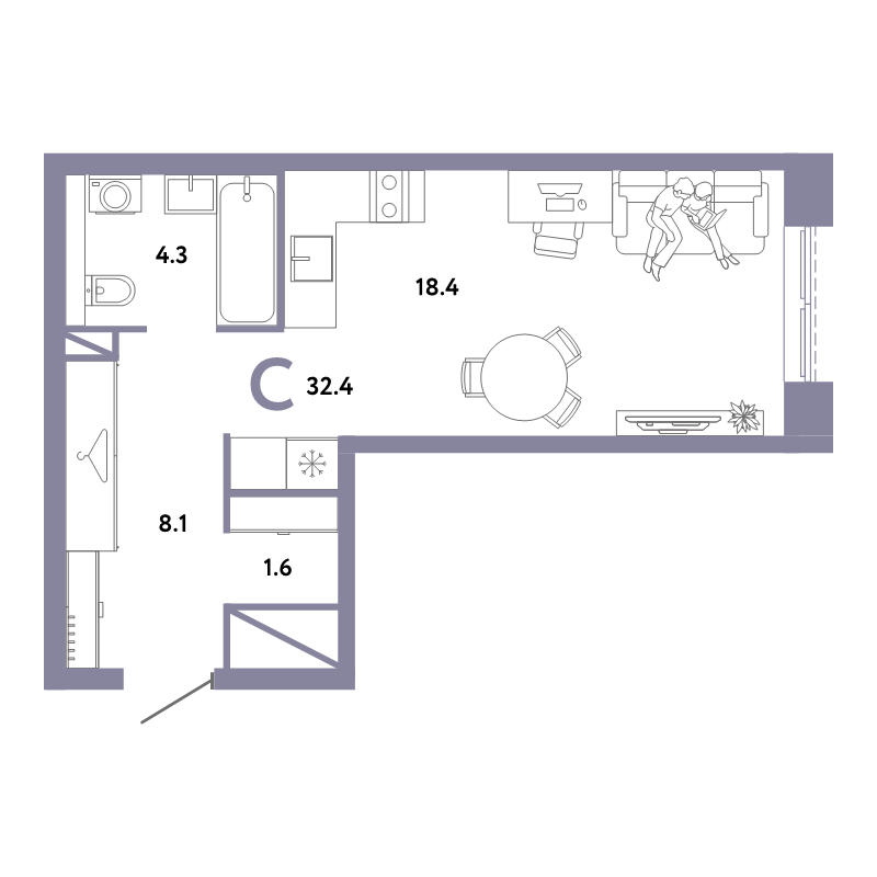 Студия 32,4 м²