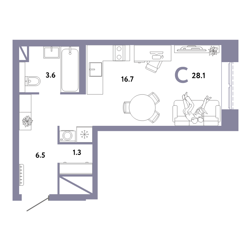 Студия 28,1 м²
