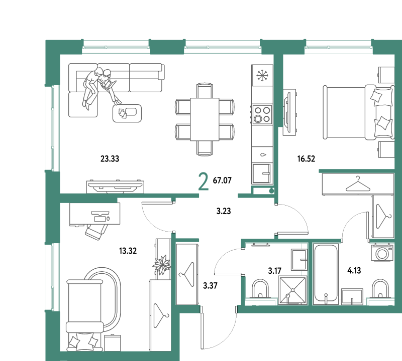 3 ккв (Евро) 67,1 м²