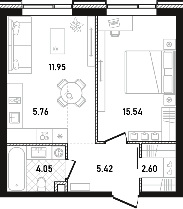 2 ккв (Евро) 45,3 м²