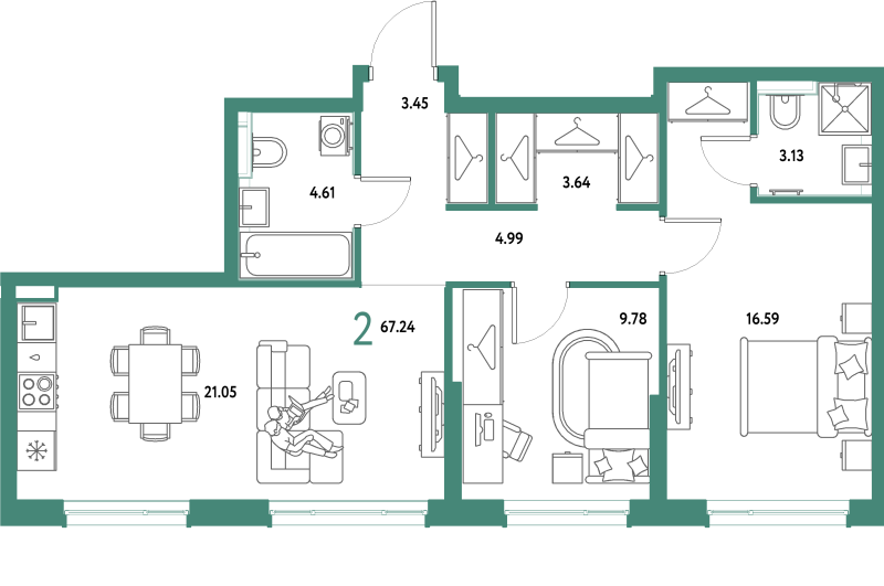 3 ккв (Евро) 67,2 м²