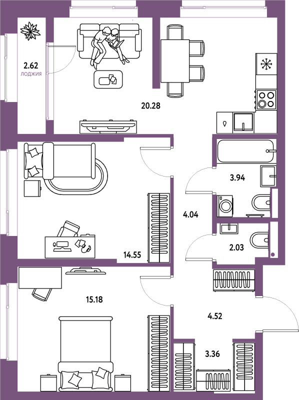 3 ккв (Евро) 70,5 м²