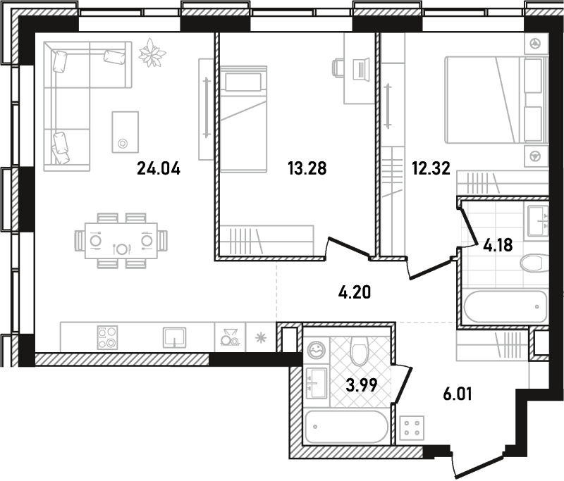 3 ккв (Евро) 68 м²