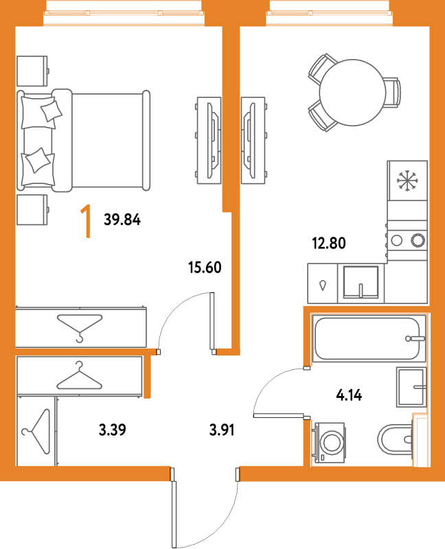1 ккв 39,8 м²