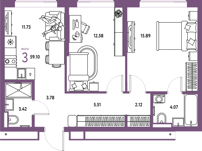 2 ккв 59,1 м²