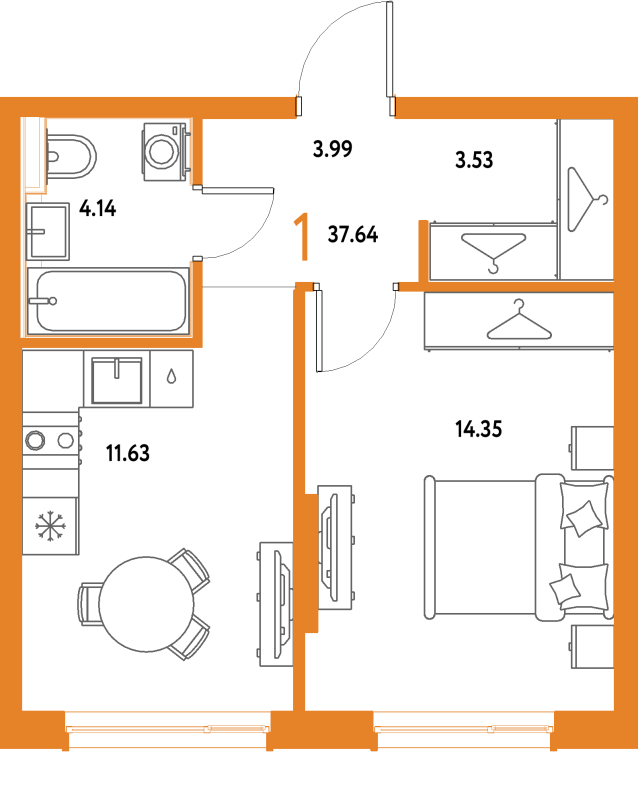 1 ккв 37,6 м²