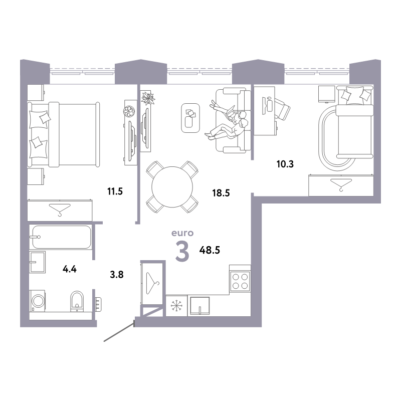 3 ккв (Евро) 48,5 м²