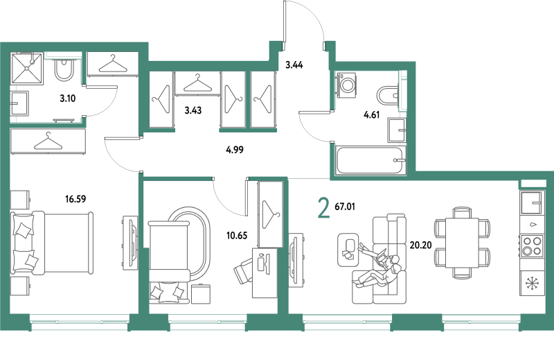3 ккв (Евро) 67 м²
