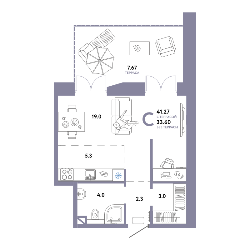 Студия 41,3 м²