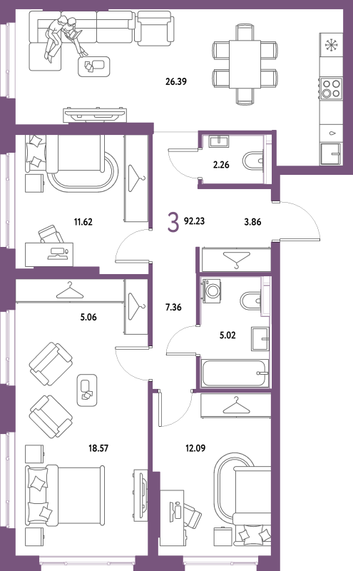 4 ккв (Евро) 92,2 м²