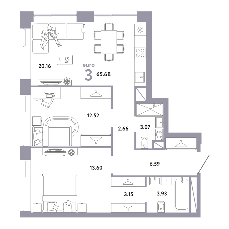 3 ккв (Евро) 65,7 м²