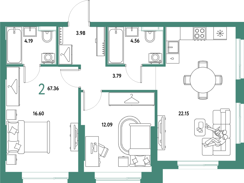 3 ккв (Евро) 67,4 м²