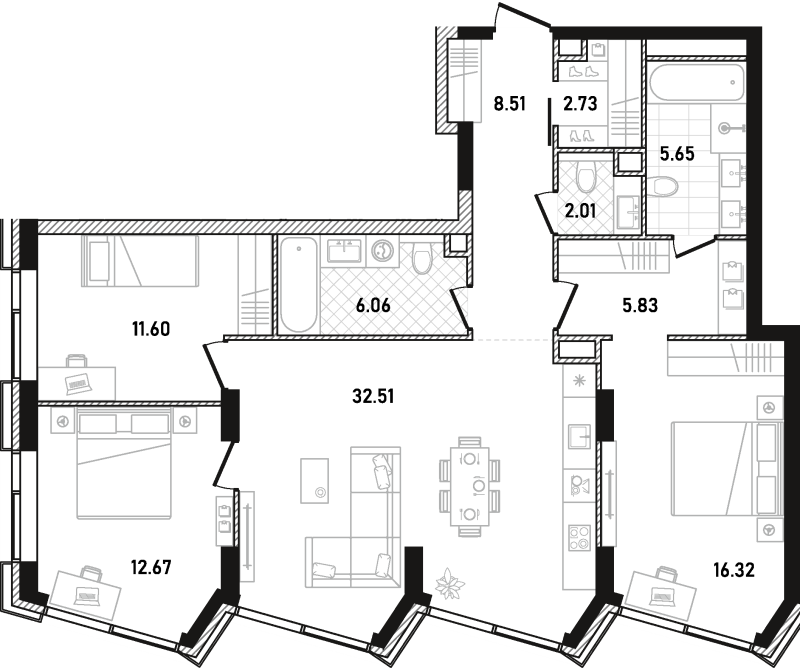 4 ккв (Евро) 103,9 м²