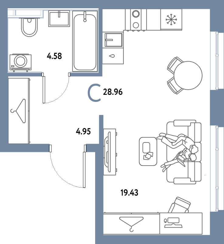 Студия 29 м²
