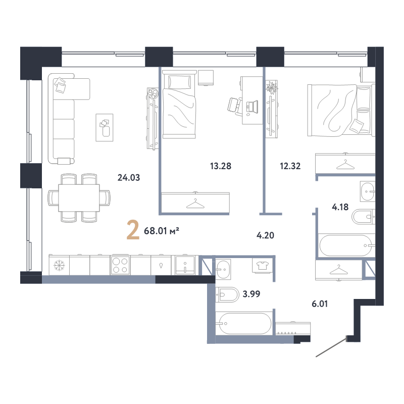 3 ккв (Евро) 68 м²
