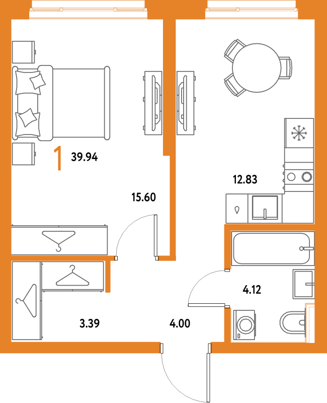 1 ккв 39,9 м²