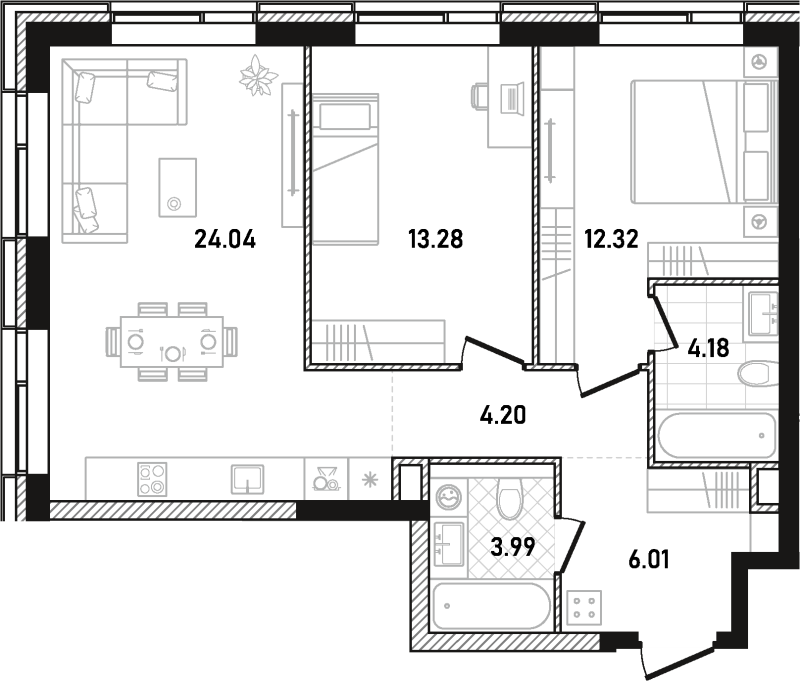 3 ккв (Евро) 68 м²