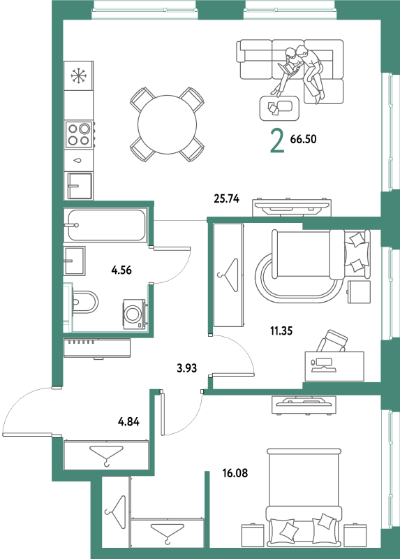 3 ккв (Евро) 66,5 м²