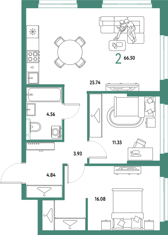 3 ккв (Евро) 66,5 м²