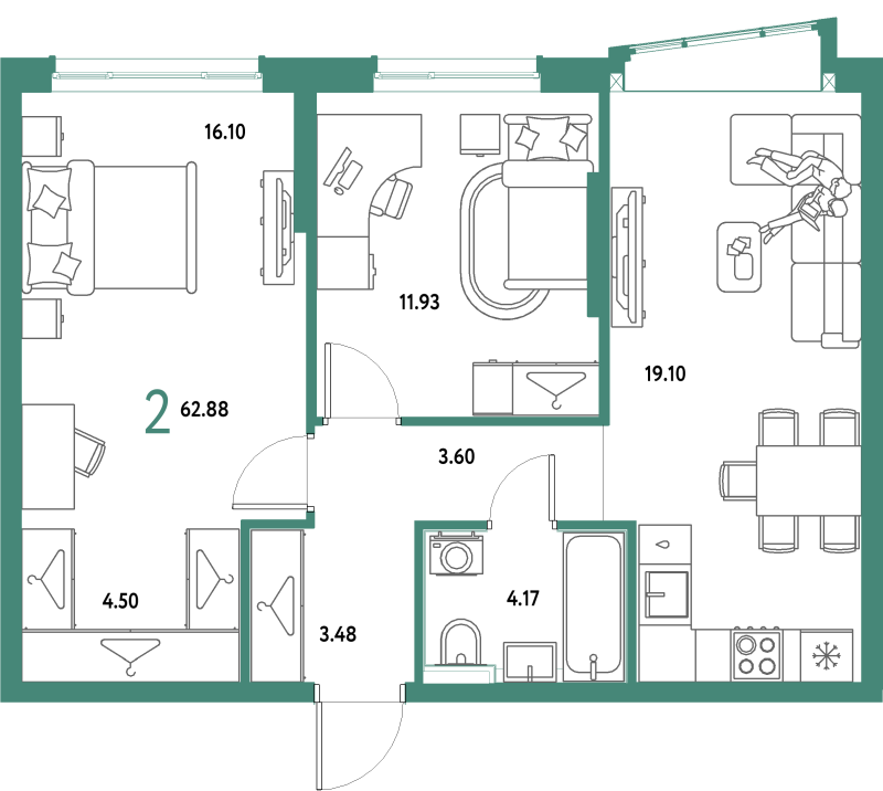3 ккв (Евро) 62,9 м²