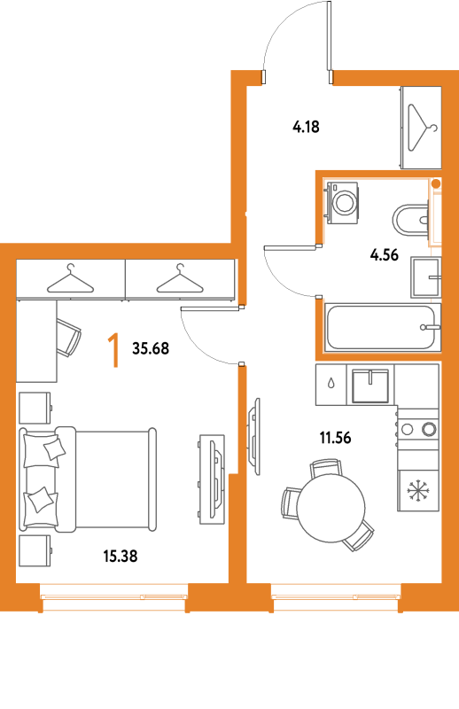 1 ккв 35,7 м²
