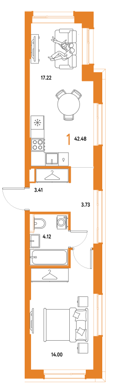 2 ккв (Евро) 42,5 м²