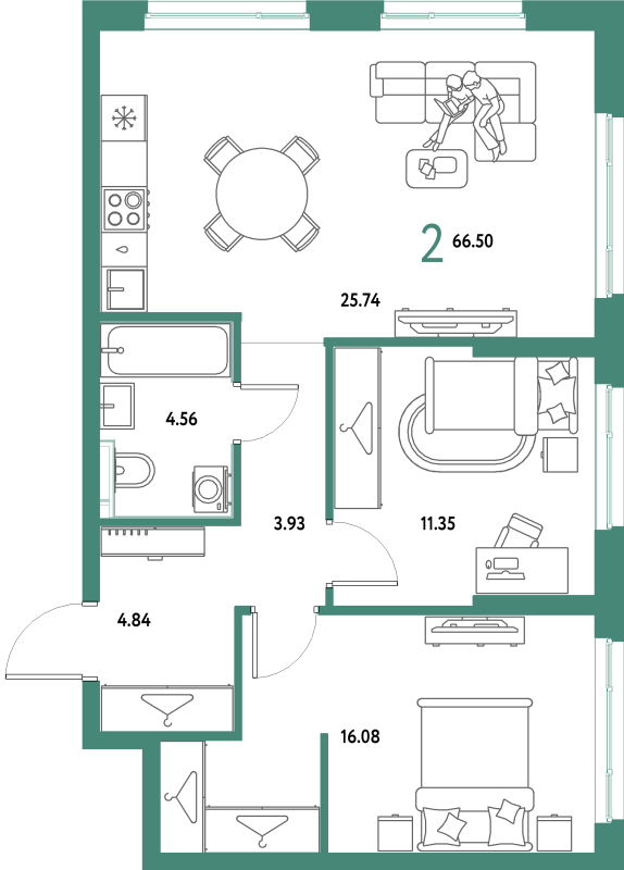 3 ккв (Евро) 66,5 м²