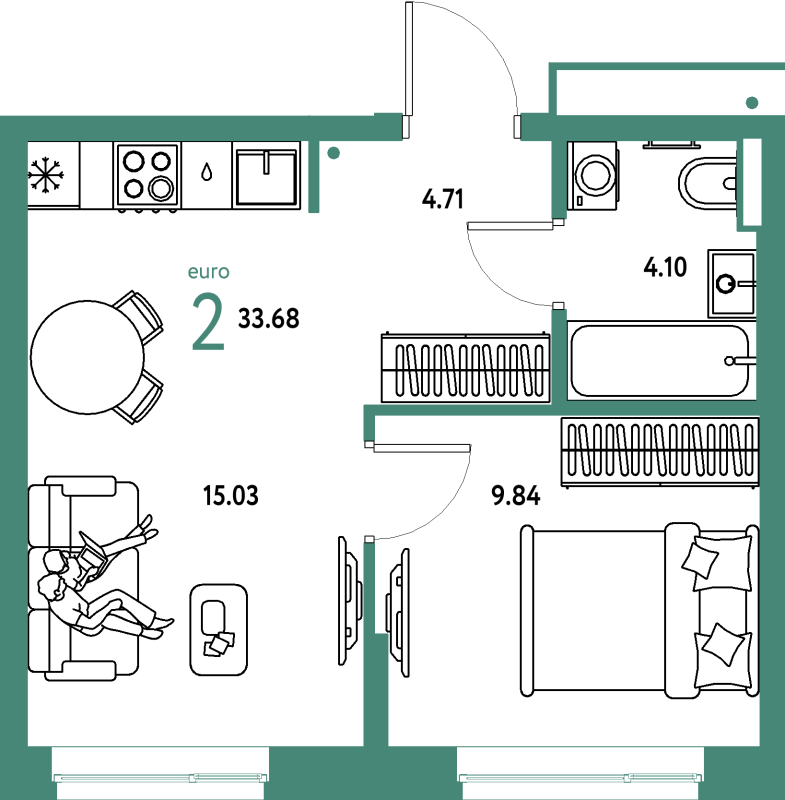 2 ккв (Евро) 33,7 м²