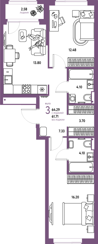 2 ккв 64,3 м²