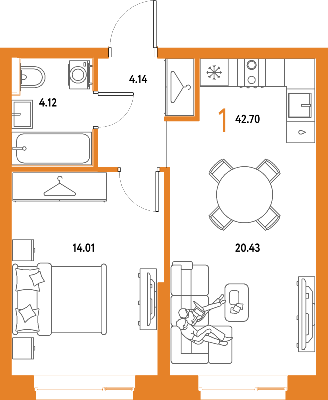 2 ккв (Евро) 42,7 м²