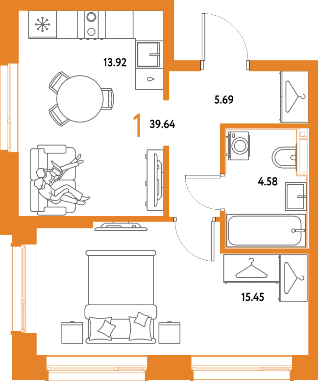 1 ккв 39,6 м²