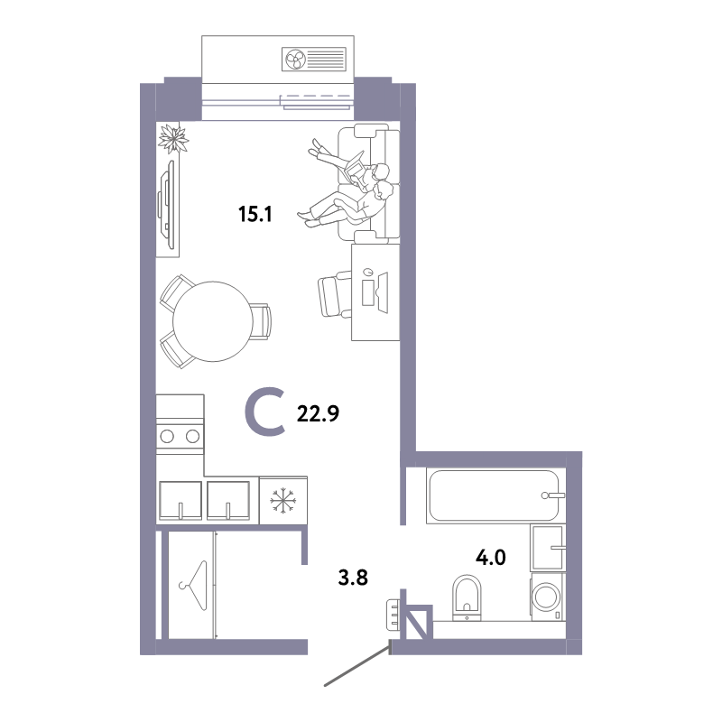 Студия 22,9 м²