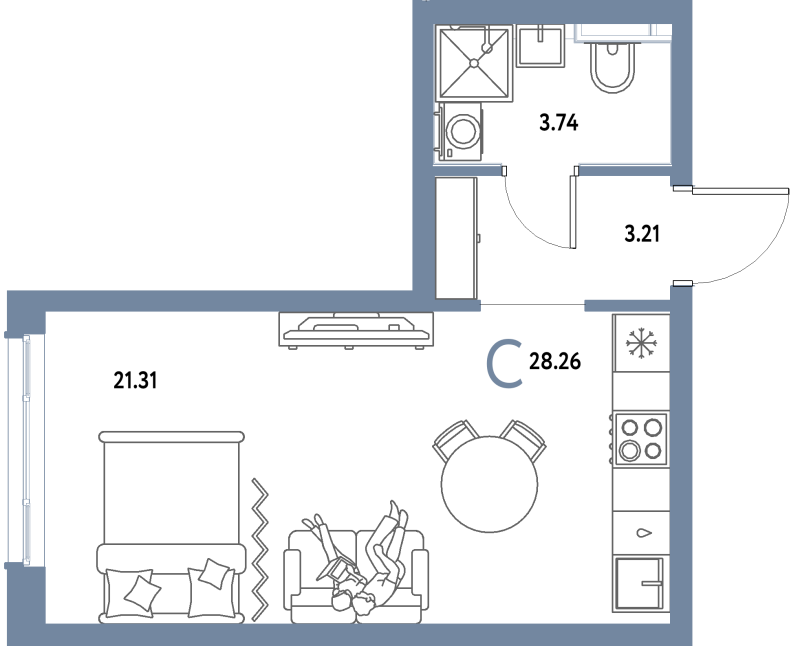 Студия 28,3 м²
