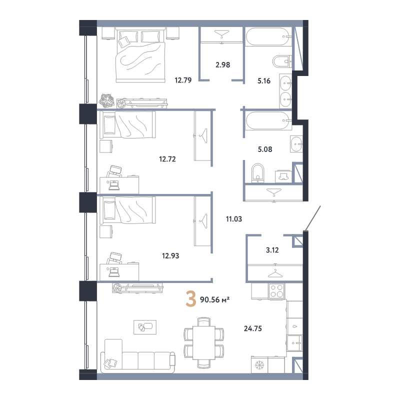 4 ккв (Евро) 90,6 м²