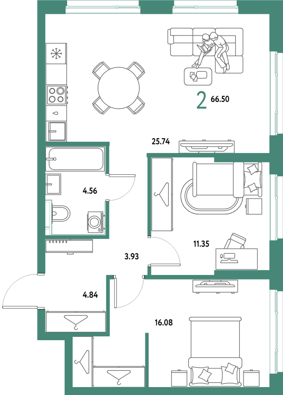 3 ккв (Евро) 66,5 м²