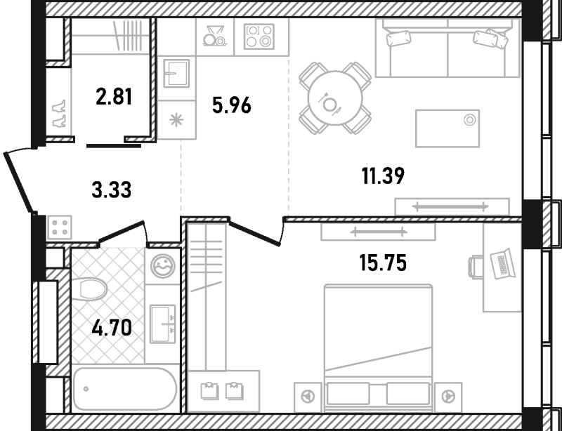 2 ккв (Евро) 43,9 м²