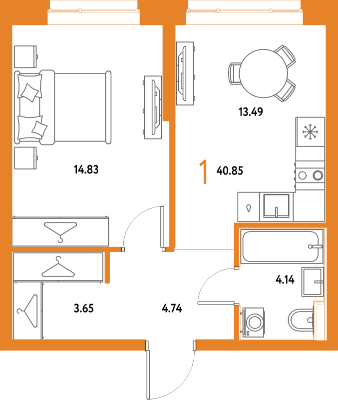 1 ккв 40,9 м²